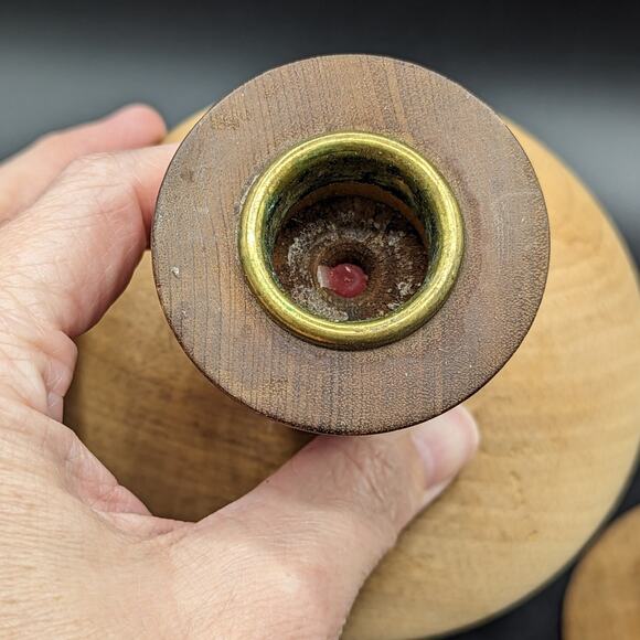 Pair 2 VTG Ellingson Myrtlewood wood Mid Century Modern MCM candlestick holders - Picture 3 of 13